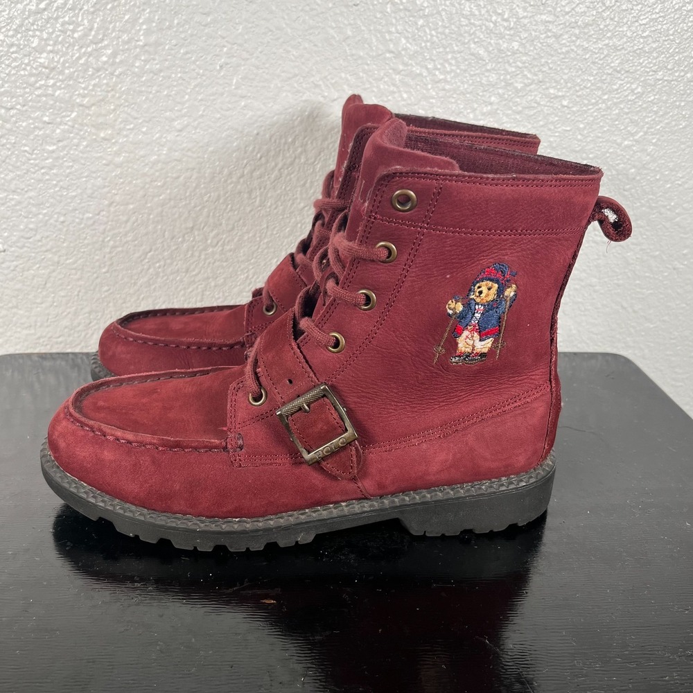 Ralph Lauren Boys Size 5.5 Ranger HI II Polo Bear Suede Burgundy Retro